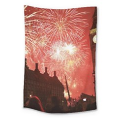 London Celebration New Years Eve Big Ben Clock Fireworks Large Tapestry by Sapixe