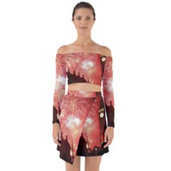 London Celebration New Years Eve Big Ben Clock Fireworks Off Shoulder Top With Skirt Set by Sapixe