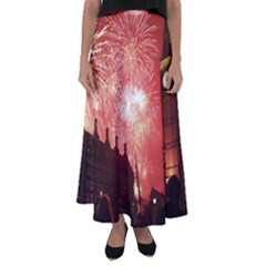 London Celebration New Years Eve Big Ben Clock Fireworks Flared Maxi Skirt by Sapixe