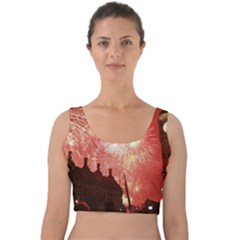 London Celebration New Years Eve Big Ben Clock Fireworks Velvet Crop Top by Sapixe