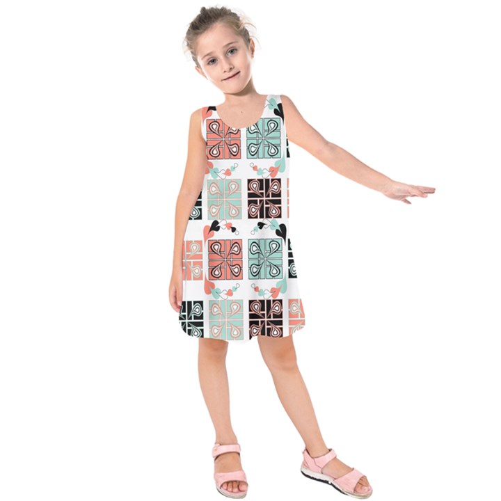 Mint Black Coral Heart Paisley Kids  Sleeveless Dress