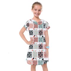 Mint Black Coral Heart Paisley Kids  Drop Waist Dress by Sapixe