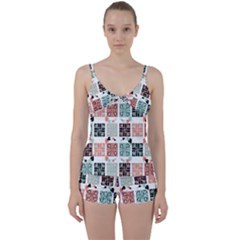 Mint Black Coral Heart Paisley Tie Front Two Piece Tankini by Sapixe