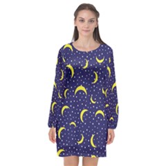 Moon Pattern Long Sleeve Chiffon Shift Dress  by Sapixe