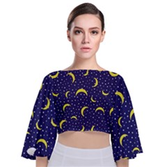 Moon Pattern Tie Back Butterfly Sleeve Chiffon Top