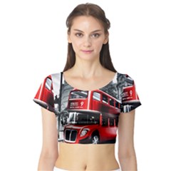 London Bus Short Sleeve Crop Top by Sapixe