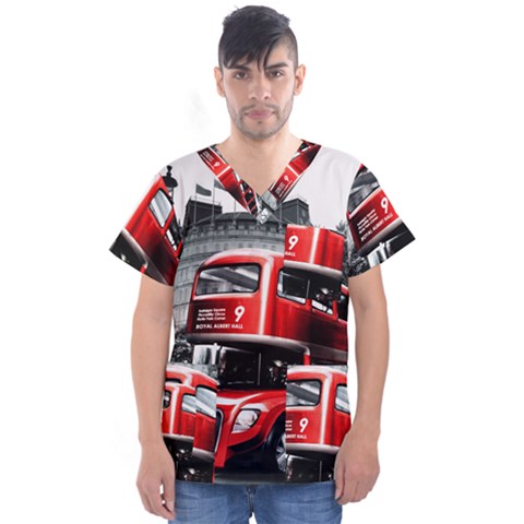 London Bus Men s V-neck Scrub Top by Sapixe