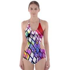 Multicolor Wall Mosaic Cut-out One Piece Swimsuit by Sapixe