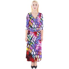 Multicolor Wall Mosaic Quarter Sleeve Wrap Maxi Dress by Sapixe