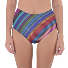 Multicolored Stripe Curve Striped Reversible High-waist Bikini Bottoms by Sapixe