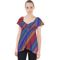 Multicolored Stripe Curve Striped Lace Front Dolly Top by Sapixe