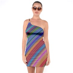 Multicolored Stripe Curve Striped One Soulder Bodycon Dress by Sapixe