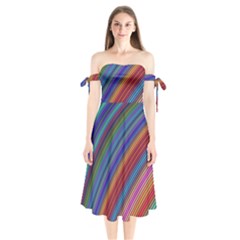 Multicolored Stripe Curve Striped Shoulder Tie Bardot Midi Dress by Sapixe