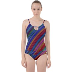 Multicolored Stripe Curve Striped Cut Out Top Tankini Set by Sapixe