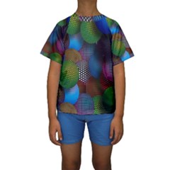 Multicolored Patterned Spheres 3d Kids  Short Sleeve Swimwear by Sapixe