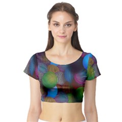 Multicolored Patterned Spheres 3d Short Sleeve Crop Top by Sapixe