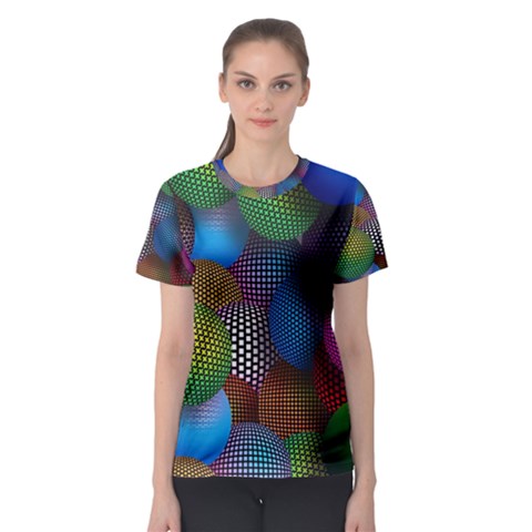 Multicolored Patterned Spheres 3d Women s Sport Mesh Tee by Sapixe