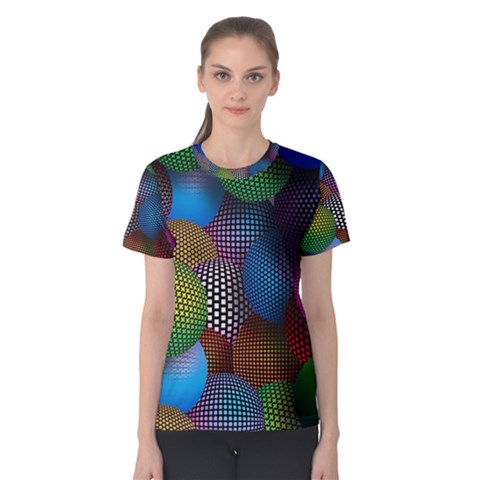 Multicolored Patterned Spheres 3d Women s Cotton Tee by Sapixe