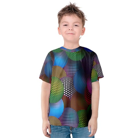 Multicolored Patterned Spheres 3d Kids  Cotton Tee by Sapixe