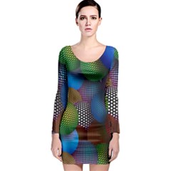 Multicolored Patterned Spheres 3d Long Sleeve Bodycon Dress by Sapixe