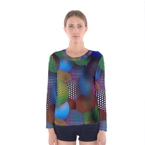 Multicolored Patterned Spheres 3d Women s Long Sleeve Tee by Sapixe