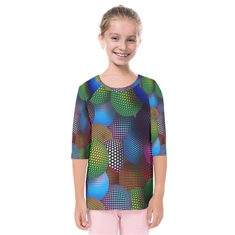 Multicolored Patterned Spheres 3d Kids  Quarter Sleeve Raglan Tee by Sapixe