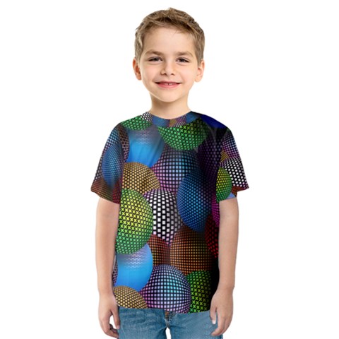 Multicolored Patterned Spheres 3d Kids  Sport Mesh Tee by Sapixe