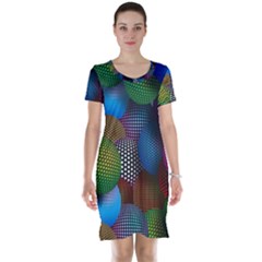 Multicolored Patterned Spheres 3d Short Sleeve Nightdress by Sapixe