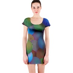 Multicolored Patterned Spheres 3d Short Sleeve Bodycon Dress by Sapixe