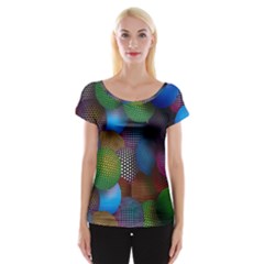 Multicolored Patterned Spheres 3d Cap Sleeve Tops by Sapixe