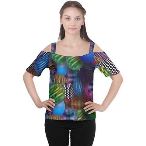 Multicolored Patterned Spheres 3d Cutout Shoulder Tee by Sapixe