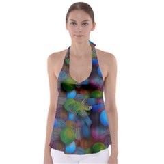 Multicolored Patterned Spheres 3d Babydoll Tankini Top by Sapixe