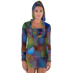 Multicolored Patterned Spheres 3d Long Sleeve Hooded T-shirt by Sapixe