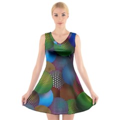 Multicolored Patterned Spheres 3d V-neck Sleeveless Skater Dress by Sapixe