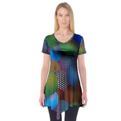 Multicolored Patterned Spheres 3d Short Sleeve Tunic  by Sapixe