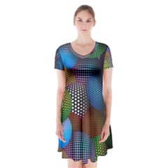 Multicolored Patterned Spheres 3d Short Sleeve V-neck Flare Dress by Sapixe