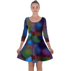 Multicolored Patterned Spheres 3d Quarter Sleeve Skater Dress by Sapixe