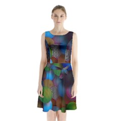 Multicolored Patterned Spheres 3d Sleeveless Waist Tie Chiffon Dress by Sapixe