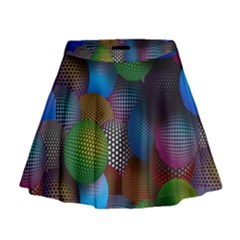 Multicolored Patterned Spheres 3d Mini Flare Skirt by Sapixe