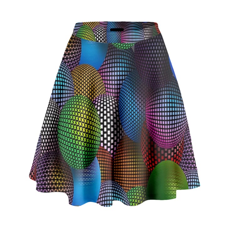 Multicolored Patterned Spheres 3d High Waist Skirt