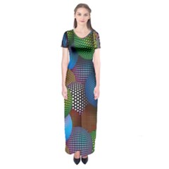 Multicolored Patterned Spheres 3d Short Sleeve Maxi Dress by Sapixe