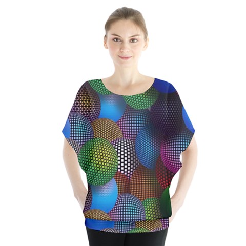 Multicolored Patterned Spheres 3d Blouse by Sapixe