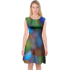 Multicolored Patterned Spheres 3d Capsleeve Midi Dress by Sapixe