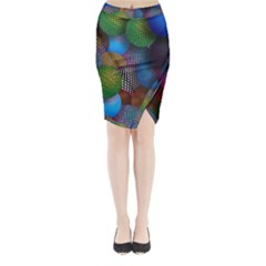 Multicolored Patterned Spheres 3d Midi Wrap Pencil Skirt by Sapixe