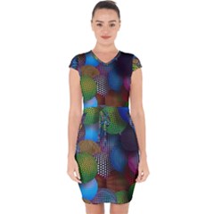 Multicolored Patterned Spheres 3d Capsleeve Drawstring Dress  by Sapixe