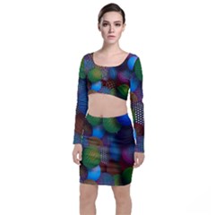 Multicolored Patterned Spheres 3d Long Sleeve Crop Top & Bodycon Skirt Set by Sapixe