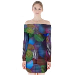 Multicolored Patterned Spheres 3d Long Sleeve Off Shoulder Dress by Sapixe