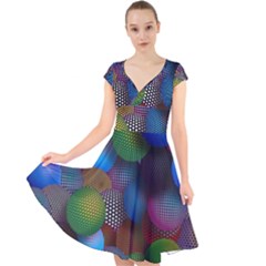 Multicolored Patterned Spheres 3d Cap Sleeve Front Wrap Midi Dress by Sapixe