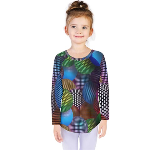 Multicolored Patterned Spheres 3d Kids  Long Sleeve Tee by Sapixe