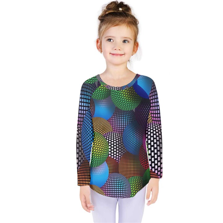 Multicolored Patterned Spheres 3d Kids  Long Sleeve Tee